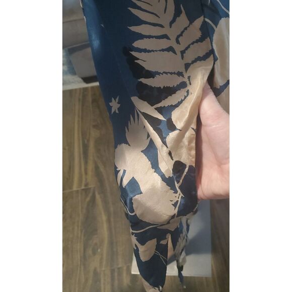 Tallulah & Hope Sz 12/14 (L) Slate Blue/Beige Floral Silk Shirt Dress 3/4 Sleeve - Picture 7 of 11